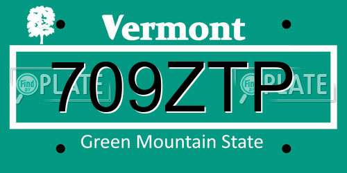 709ZTP Vermont License Plate