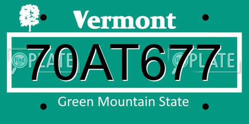 70AT677 Vermont License Plate