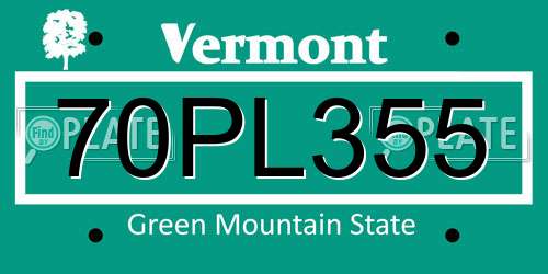 70PL355 Vermont License Plate