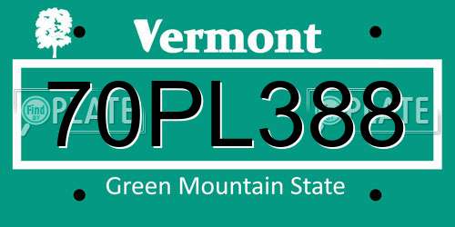 70PL388 Vermont License Plate