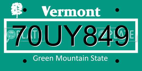 70UY849 Vermont License Plate
