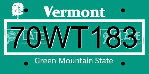 70WT183 Vermont License Plate