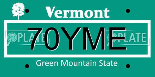 70YME Vermont License Plate