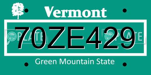 70ZE429 Vermont License Plate