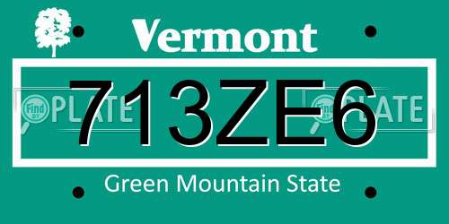 713ZE6 Vermont License Plate