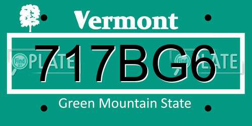 717BG6 Vermont License Plate