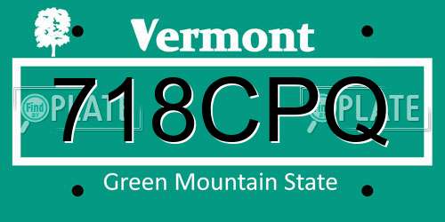 718CPQ Vermont License Plate
