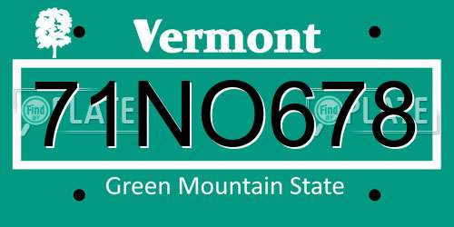 71NO678 Vermont License Plate