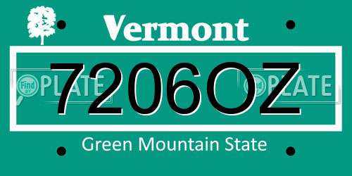 7206OZ Vermont License Plate