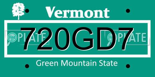 720GD7 Vermont License Plate