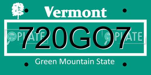 720GO7 Vermont License Plate