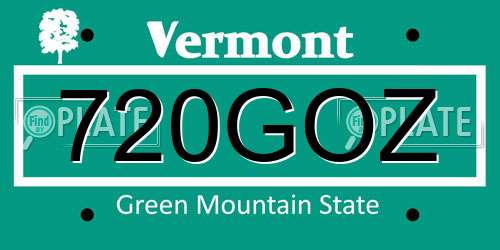 720GOZ Vermont License Plate