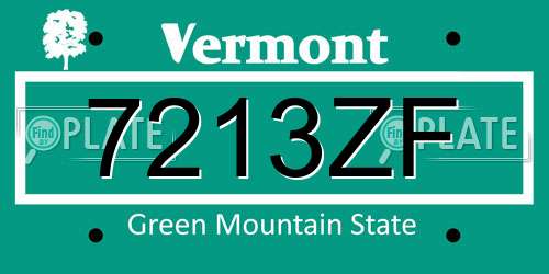 7213ZF Vermont License Plate