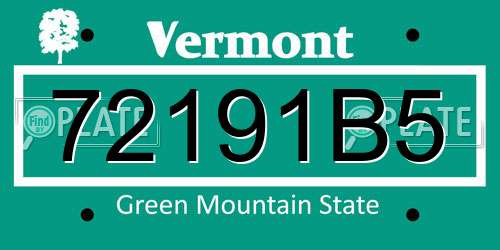 72191B5 Vermont License Plate