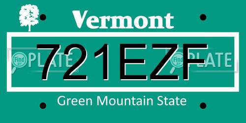 721EZF Vermont License Plate