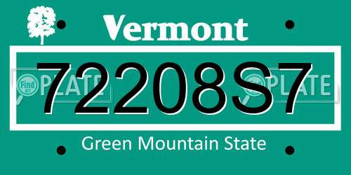 72208S7 Vermont License Plate