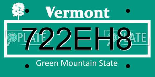 722EH8 Vermont License Plate