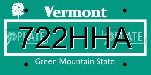 722HHA Vermont License Plate