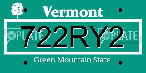 722RY2 Vermont License Plate