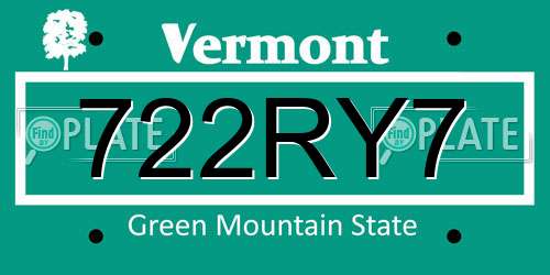 722RY7 Vermont License Plate
