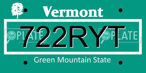 722RYT Vermont License Plate