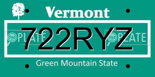 722RYZ Vermont License Plate