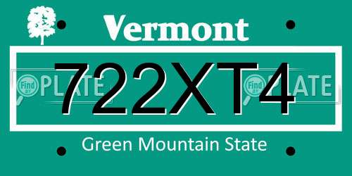 722XT4 Vermont License Plate
