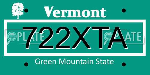 722XTA Vermont License Plate