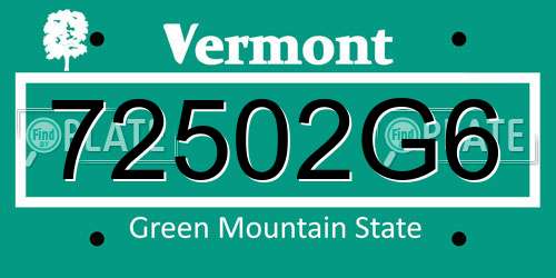 72502G6 Vermont License Plate