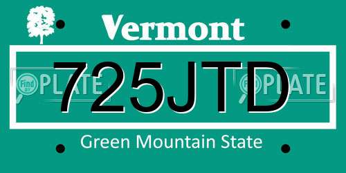 725JTD Vermont License Plate
