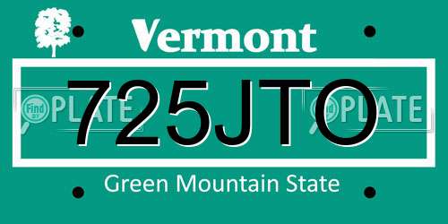 725JTO Vermont License Plate