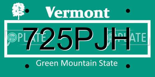725PJH Vermont License Plate