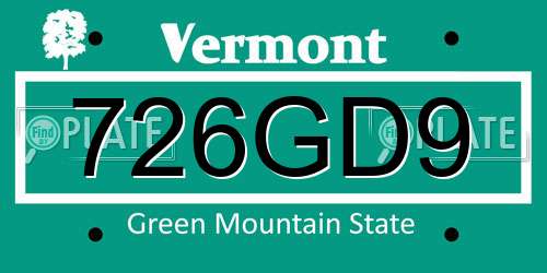 726GD9 Vermont License Plate