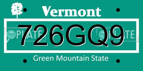 726GQ9 Vermont License Plate