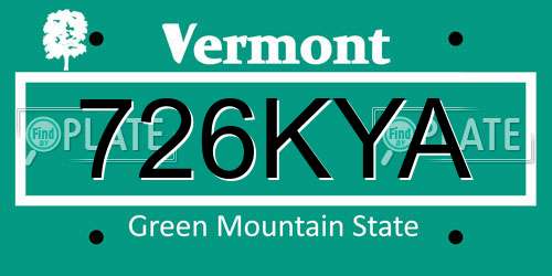 726KYA Vermont License Plate
