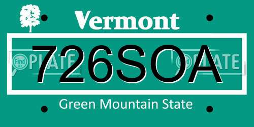 726SOA Vermont License Plate