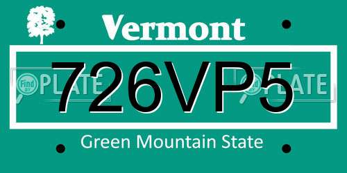 726VP5 Vermont License Plate