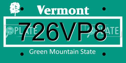 726VP8 Vermont License Plate