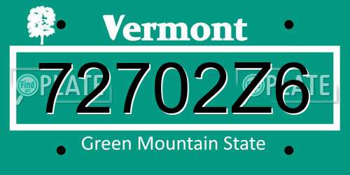 72702Z6 Vermont License Plate