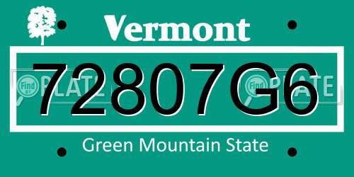 72807G6 Vermont License Plate