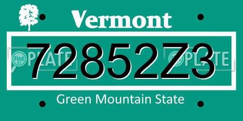 72852Z3 Vermont License Plate
