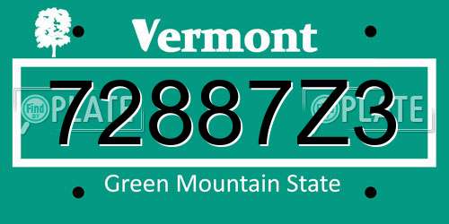 72887Z3 Vermont License Plate
