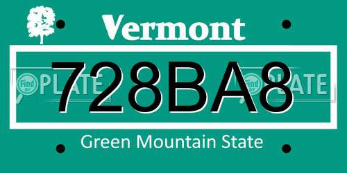 728BA8 Vermont License Plate
