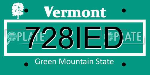 728IED Vermont License Plate