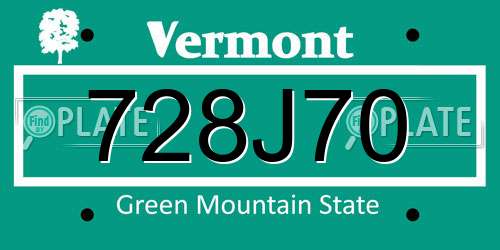 728J70 Vermont License Plate