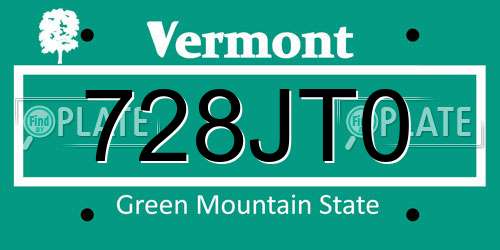 728JT0 Vermont License Plate
