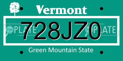 728JZ0 Vermont License Plate