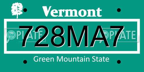 728MA7 Vermont License Plate