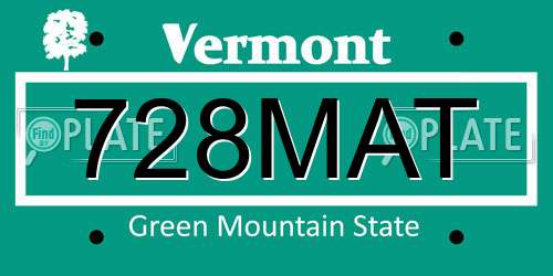 728MAT Vermont License Plate