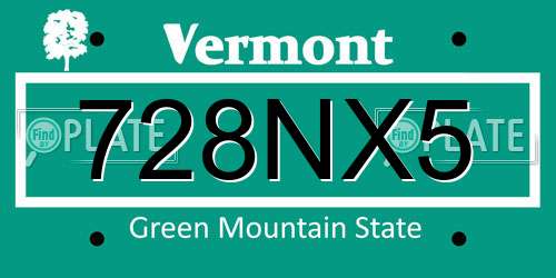 728NX5 Vermont License Plate